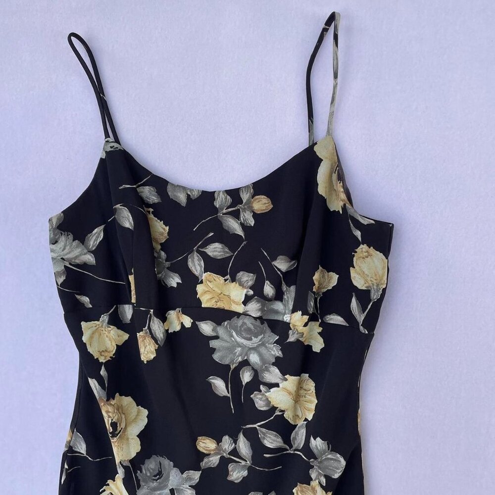 Vintage 90s Gunne Sax Jessica McClintock Black and Yellow Floral Maxi Dress 5/6 - Picture 3 of 8